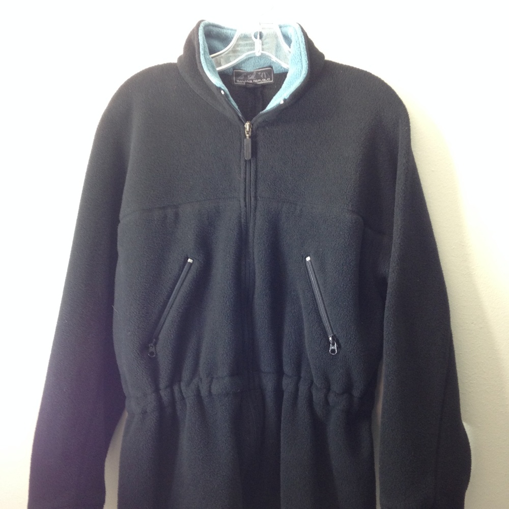 Banana Republic Jacket Womens Small Black‎ Blue Fleece Zip Pockets